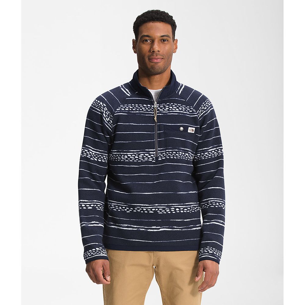 The North Face Pullover Mens Australia - The North Face Printed Gordon Lyons ¼ Zip Navy (IMS-698075)